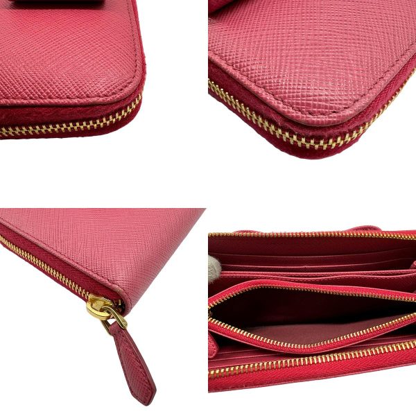 z0422 7 c Prada Saffiano Ribbon Round Zipper Long Wallet Deep Pink