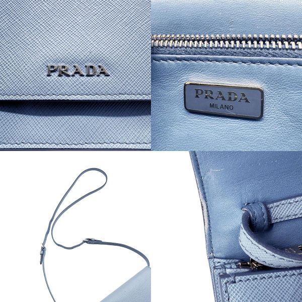 z0437 10 c Prada Leather Shoulder Wallet Light Blue