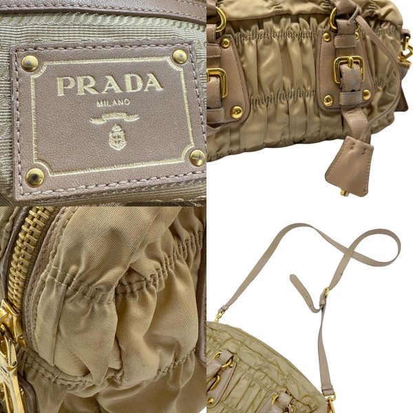 z0518 14 c Prada Nylon Leather Crossbody Shoulder Bag Beige