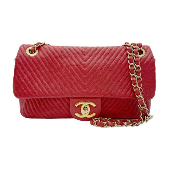 z0561 1 Chanel V Stitch Leather Shoulder Bag Red