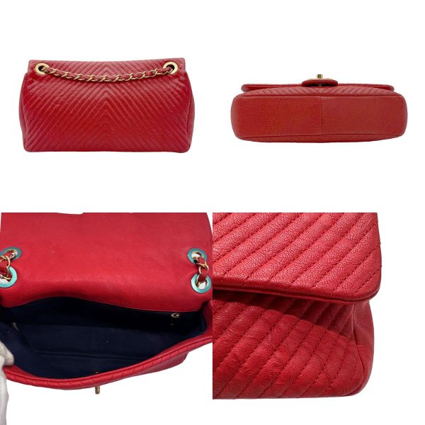 z0561 3 c Chanel V Stitch Leather Shoulder Bag Red