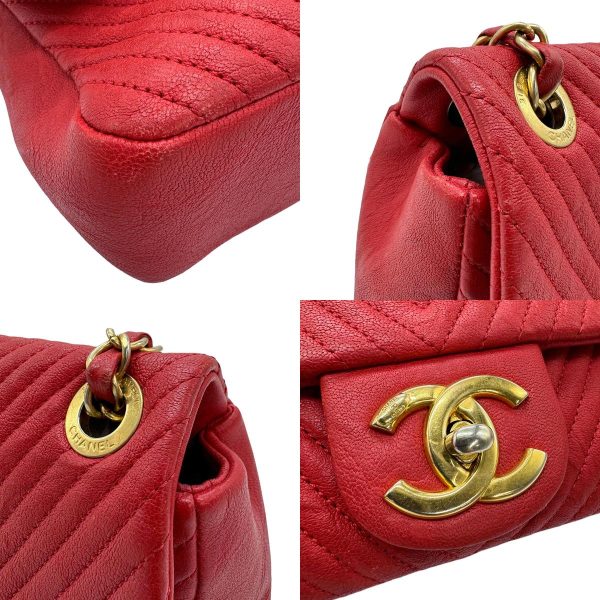 z0561 7 c Chanel V Stitch Leather Shoulder Bag Red