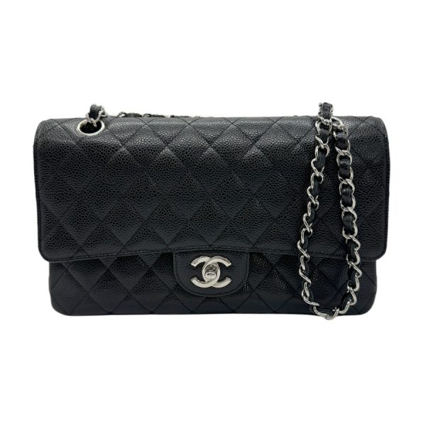 z0568 1 Chanel Matelasse Caviar Skin Leather Shoulder Bag Black