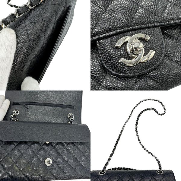 z0568 10 c Chanel Matelasse Caviar Skin Leather Shoulder Bag Black