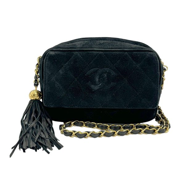 z0571 1 Chanel Suede Crossbody Shoulder Bag Black