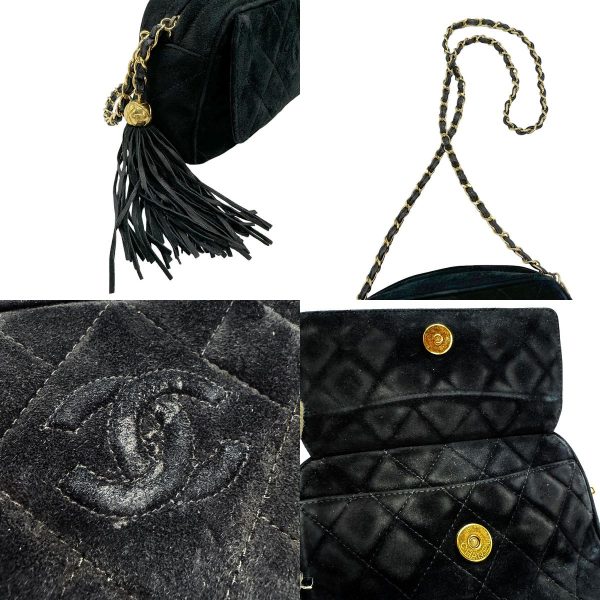 z0571 10 c Chanel Suede Crossbody Shoulder Bag Black