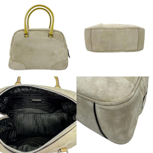 z0572 3 c Prada Suede Patent Leather Handbag Beige