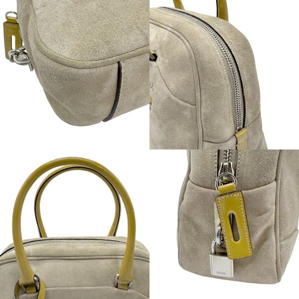 z0572 7 c Prada Suede Patent Leather Handbag Beige