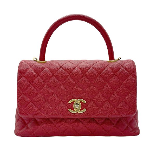 z0578 1 Chanel Coco Handle Caviar Skin Leather Shoulder Bag Red