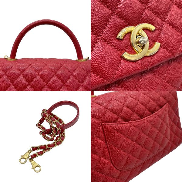 z0578 10 c Chanel Coco Handle Caviar Skin Leather Shoulder Bag Red