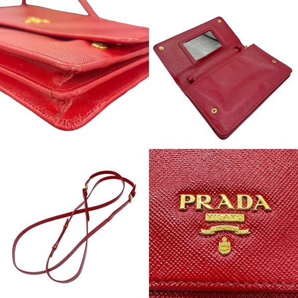 z0592 14 c Prada Leather Shoulder Wallet Red