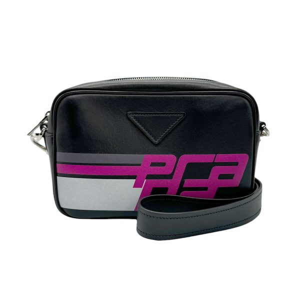 z0662 1 Prada Leather Crossbody Shoulder Bag Black