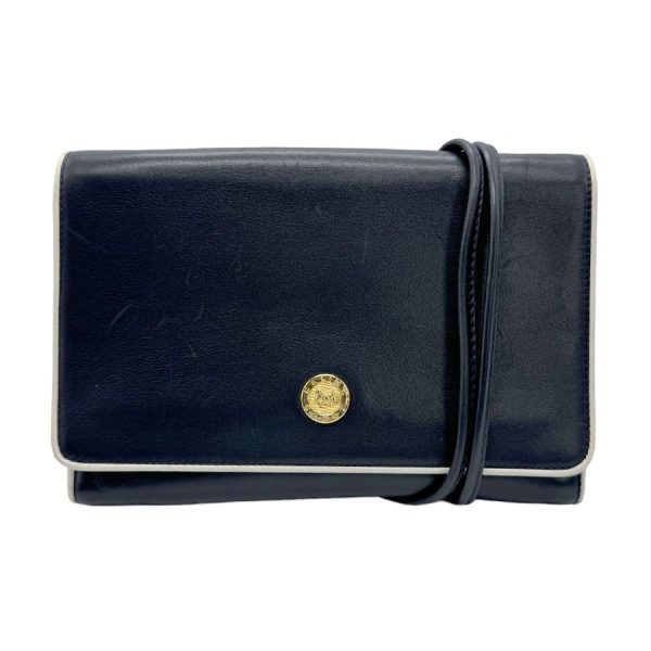 z0667 1 Celine Leather Shoulder Bag Navy