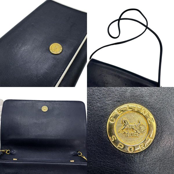 z0667 10 c Celine Leather Shoulder Bag Navy