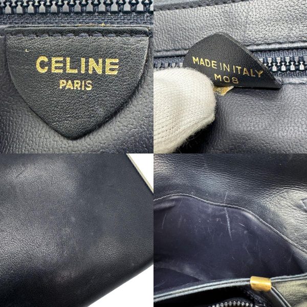 z0667 14 c Celine Leather Shoulder Bag Navy