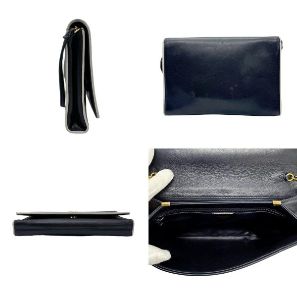 z0667 2 c Celine Leather Shoulder Bag Navy