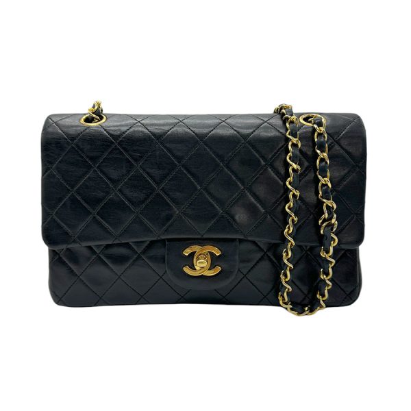 z0683 1 Chanel Matelasse Double Flap Leather Chain Shoulder Bag Black