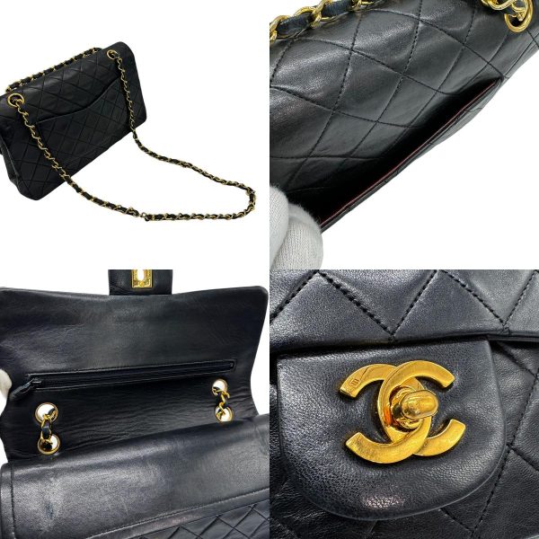 z0683 10 c Chanel Matelasse Double Flap Leather Chain Shoulder Bag Black