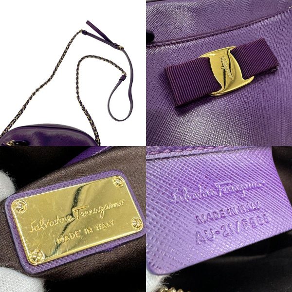 z0712 11 c Salvatore Ferragamo Crossbody Shoulder Bag Rose Ribbon Leather Purple