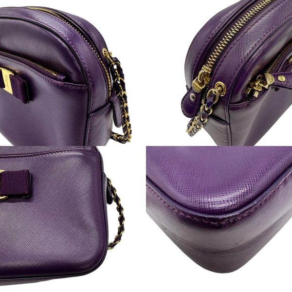 z0712 7 c Salvatore Ferragamo Crossbody Shoulder Bag Rose Ribbon Leather Purple