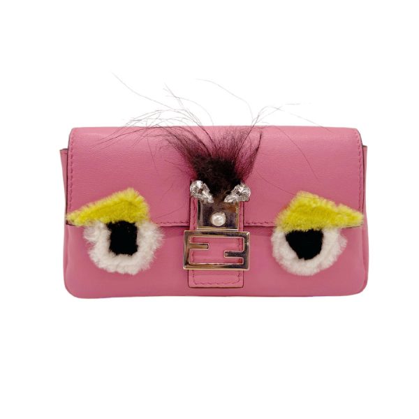 z0731 1 Fendi Leather Micro Bucket Shoulder Bag Pink