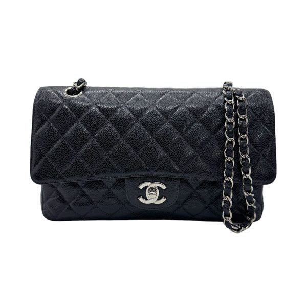 z0738 1 Chanel Matelasse Caviar Skin Leather Shoulder Bag Black