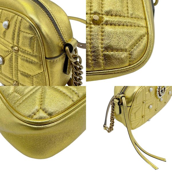 z0772 7 c Gucci GG Marmont Leather Crossbody Shoulder Bag Gold