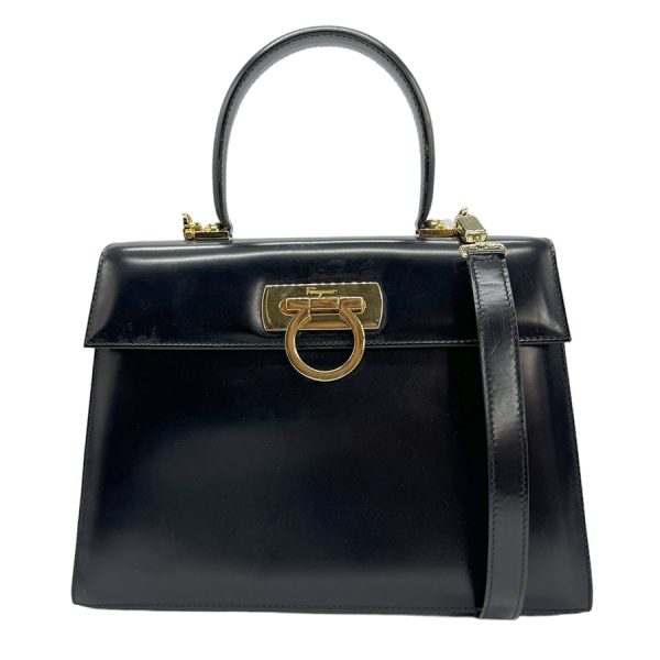 z0778 1 Salvatore Ferragamo Handbag Shoulder Bag Gancini Leather Black