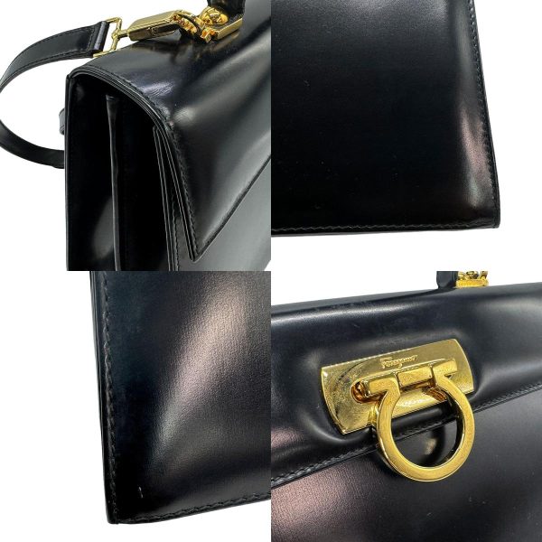 z0778 7 c Salvatore Ferragamo Handbag Shoulder Bag Gancini Leather Black