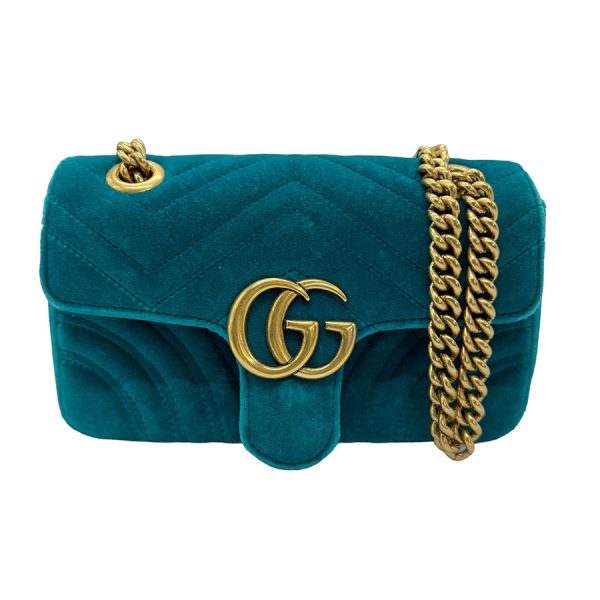 z0791 1 Gucci GG Marmont Velor Shoulder Bag Green