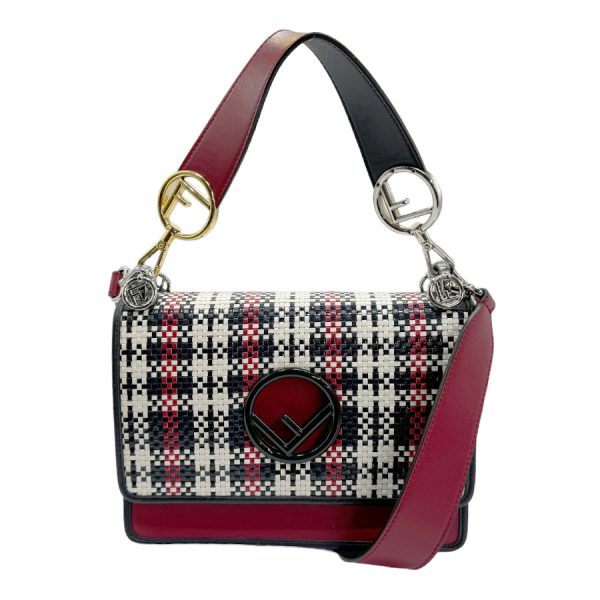 z0829 1 Fendi Leather Shoulder Bag Red Navy White