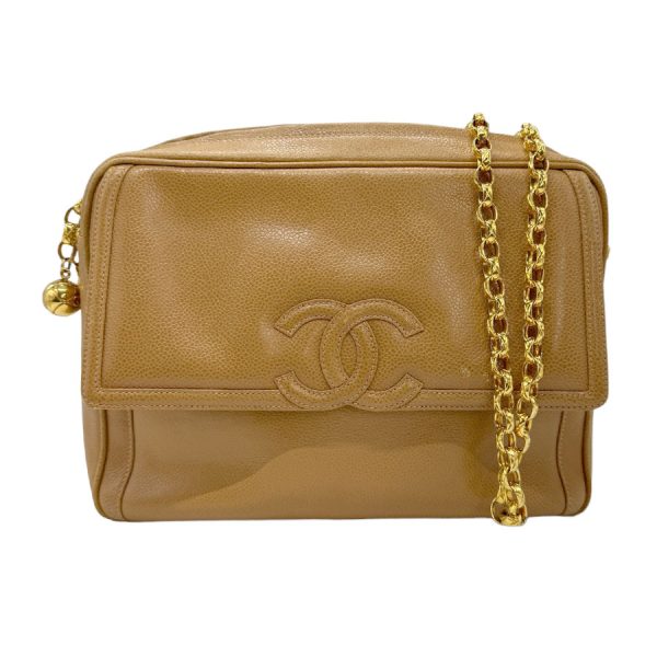 z0840 1 Chanel Caviar Skin Leather Shoulder Bag Camel