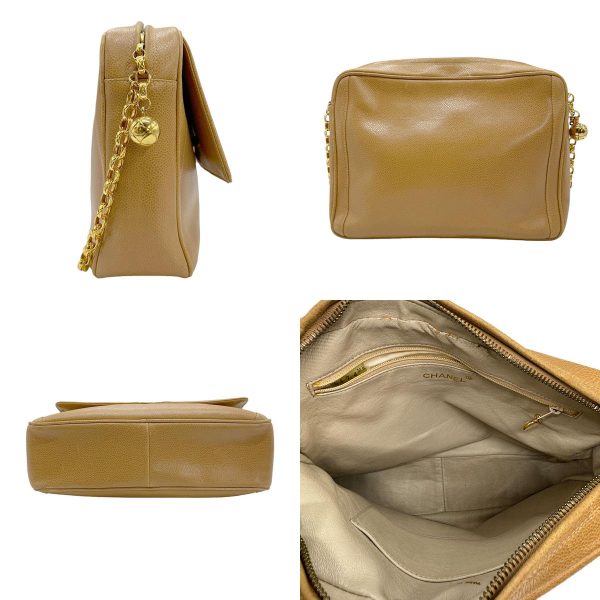 z0840 2 c Chanel Caviar Skin Leather Shoulder Bag Camel