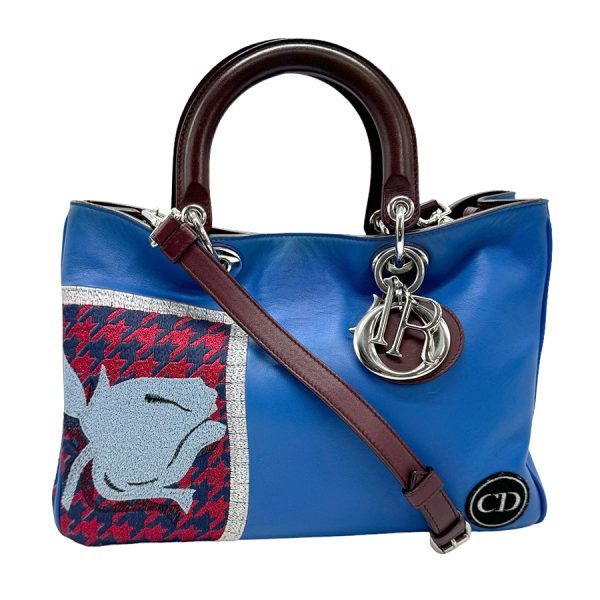 z0934 1 Christian Dior Cannage Leather Shoulder Bag Blue