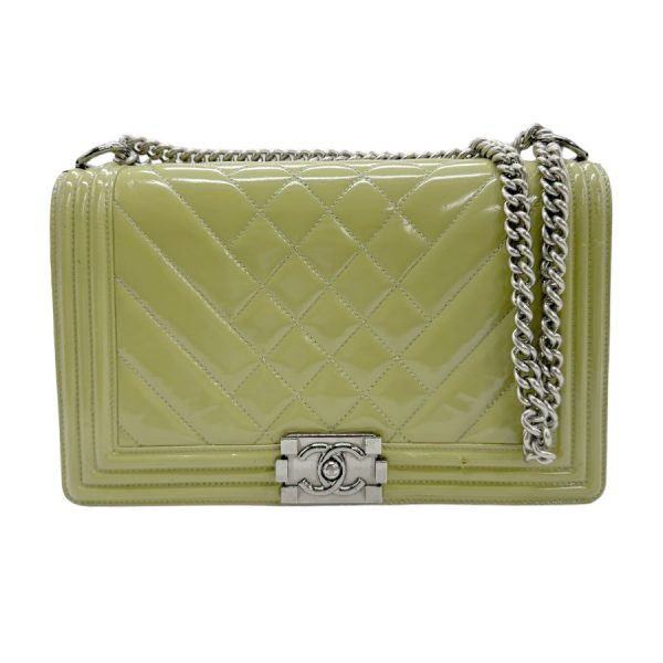 z0946 1 Chanel Boy Chanel Patent Leather Shoulder Bag Green