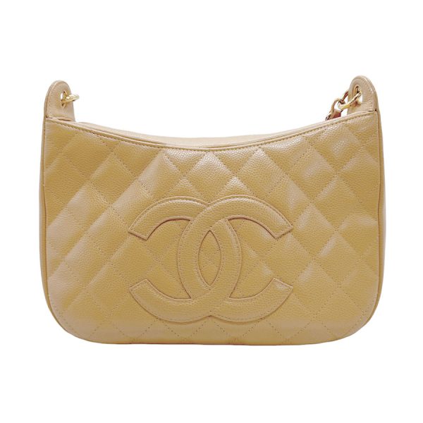 z1008 1 Chanel Here Mark Caviar Skin Leather Shoulder Bag Beige