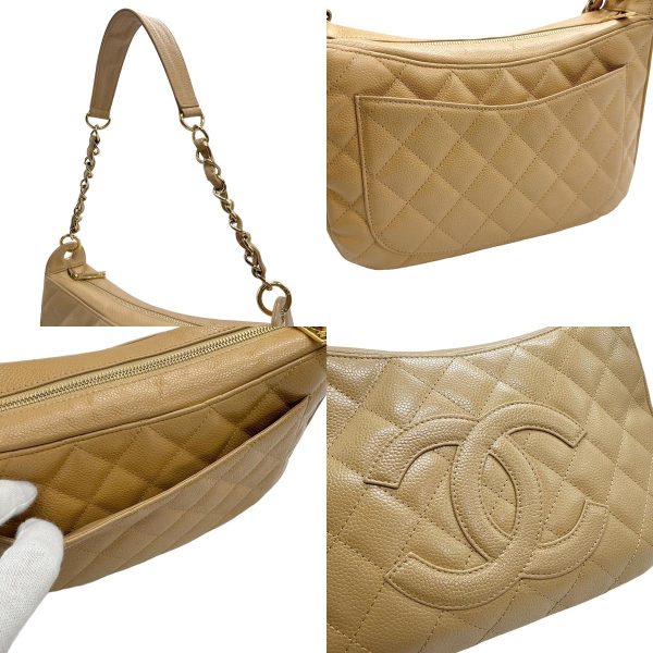 z1008 10 c Chanel Here Mark Caviar Skin Leather Shoulder Bag Beige