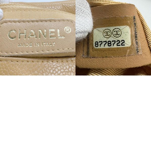 z1008 14 c Chanel Here Mark Caviar Skin Leather Shoulder Bag Beige