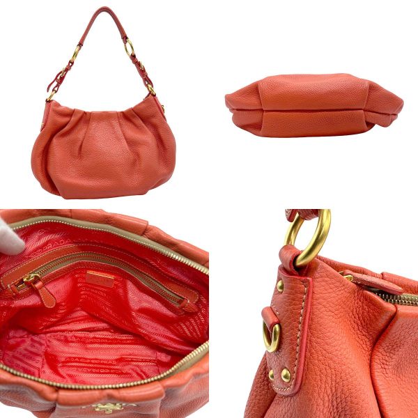 z1028 3 c Prada Leather Shoulder Bag Orange