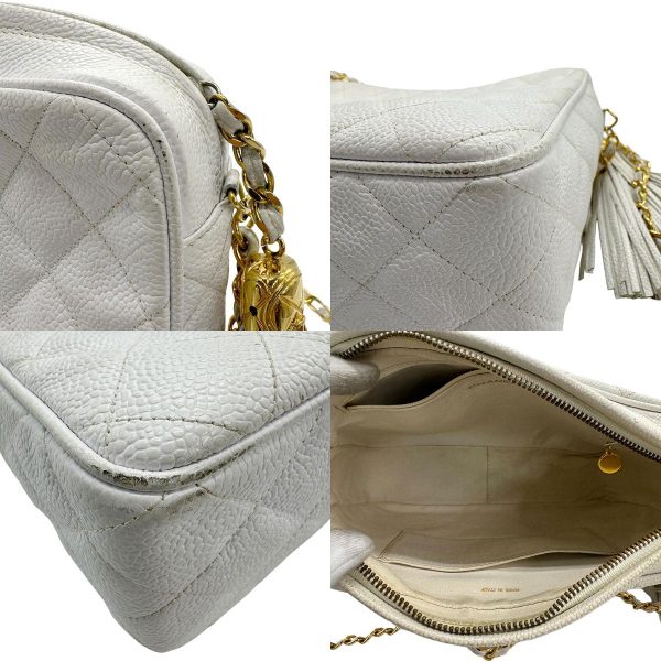 z1096 14 c Chanel Matelasse Coco Mark Caviar Skin Leather Shoulder Bag Off White