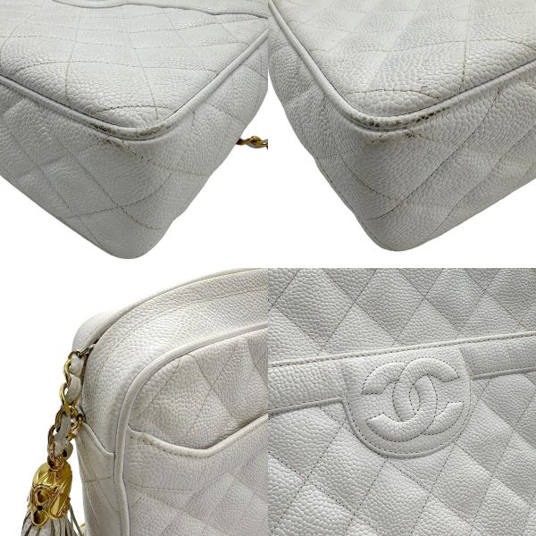 z1096 6 c Chanel Matelasse Coco Mark Caviar Skin Leather Shoulder Bag Off White