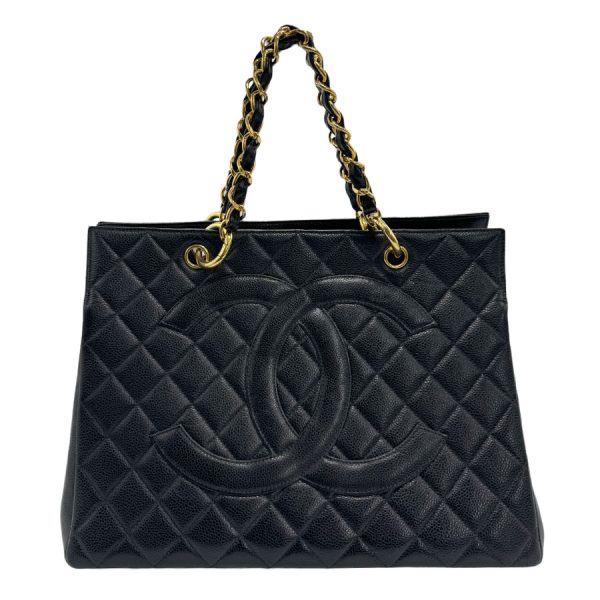 z1180 1 Chanel Matelasse Caviar Skin Leather Handbag Black