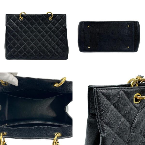 z1180 3 c Chanel Matelasse Caviar Skin Leather Handbag Black