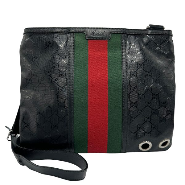 z1192 1 Gucci GG Implement Webbing Line PVC Leather Crossbody Shoulder Bag Black