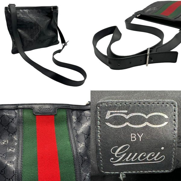 z1192 10 c Gucci GG Implement Webbing Line PVC Leather Crossbody Shoulder Bag Black