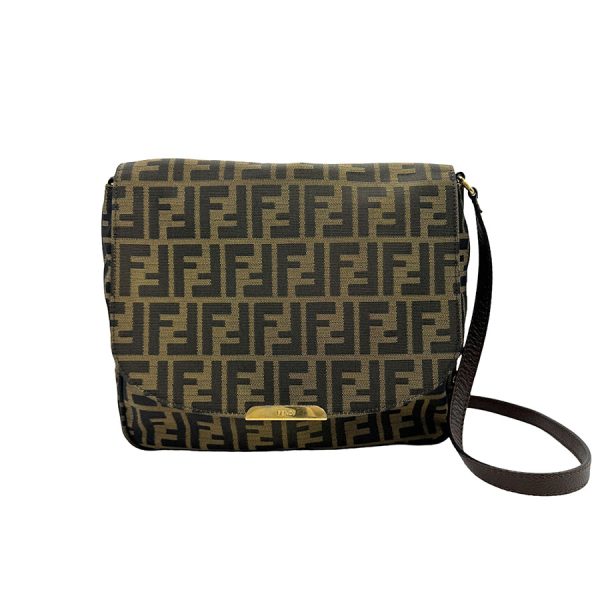 z1201 1 Fendi Canvas Leather Crossbody Shoulder Bag Brown Gold