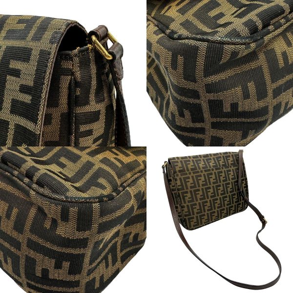 z1201 7 c Fendi Canvas Leather Crossbody Shoulder Bag Brown Gold