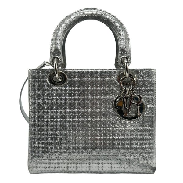 z1229 1 Christian Dior Lady Dior Leather Handbag Silver