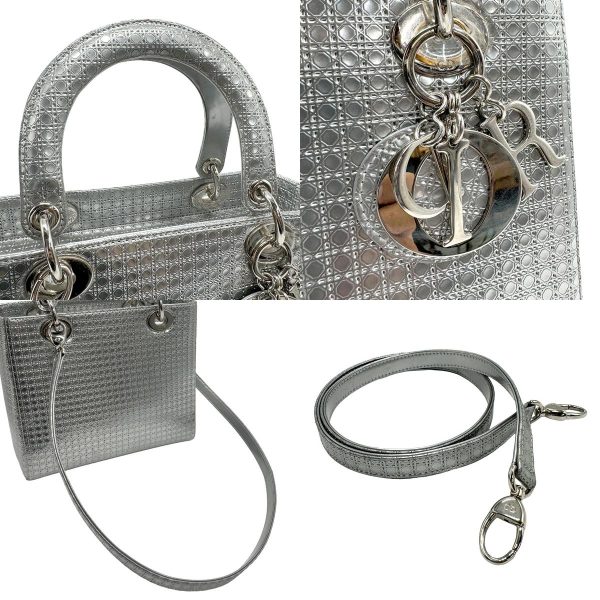 z1229 10 c Christian Dior Lady Dior Leather Handbag Silver