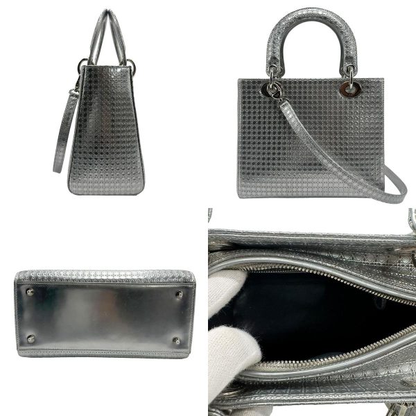 z1229 2 c Christian Dior Lady Dior Leather Handbag Silver